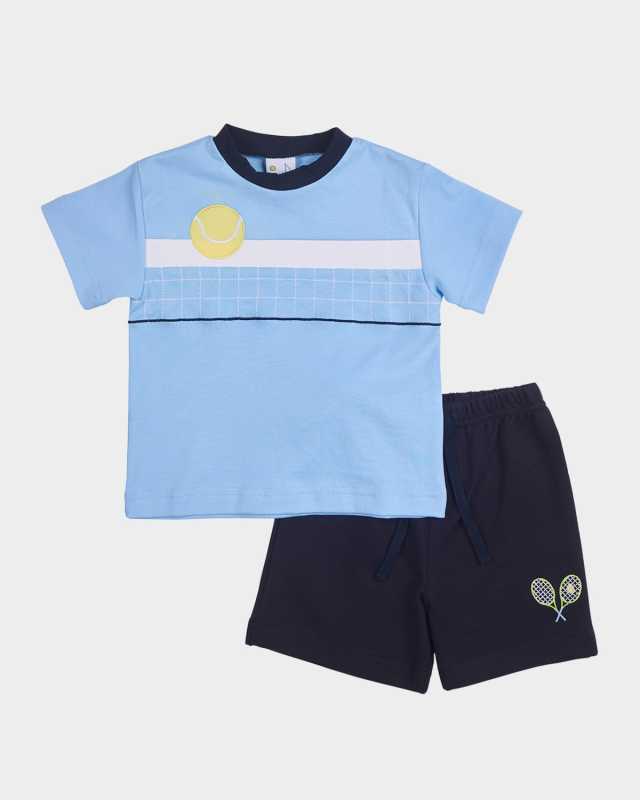 Boy's Tennis Ball and Net Shirt and Shorts Set, Size 2-3